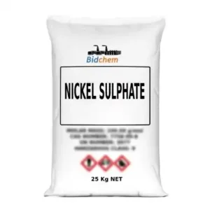Nickel sulphate crystalline compound in 25kg industrial packaging for electroplating, chemical synthesis, and battery production