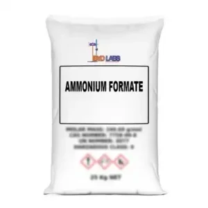 Ammonium formate white crystalline hygroscopic solid packaged in 25kg industrial bag for laboratory and chemical synthesis use